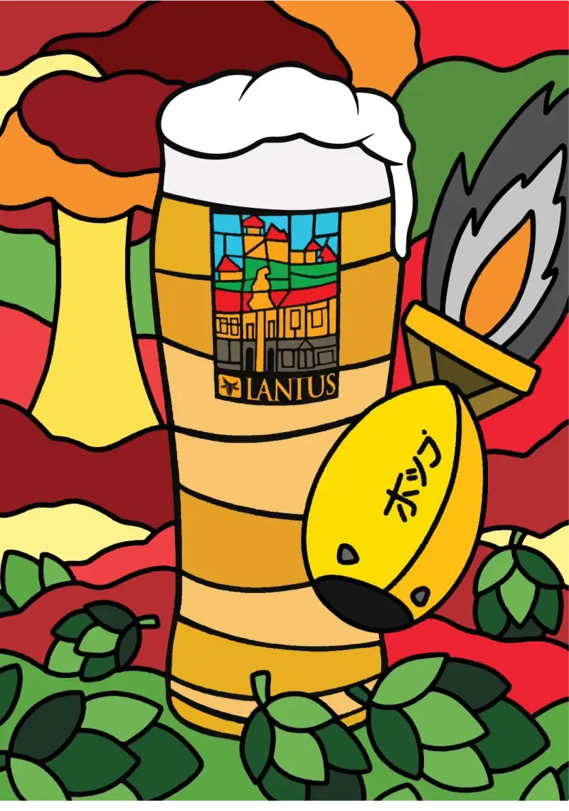 Vitrážová ilustrácia piva Hop Bomb NEIPA 13°